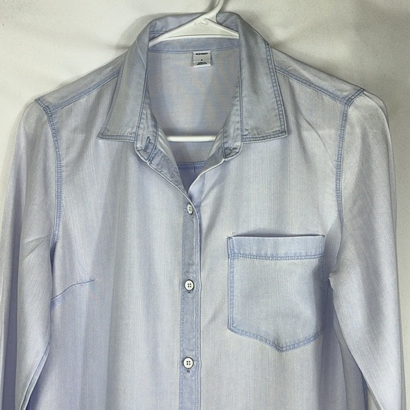 Old Navy button down top chest pocket long sleeves soft periwinkle color Sz S - Picture 5 of 9